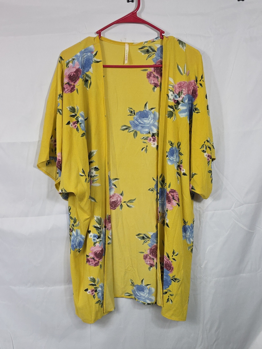 Lime & Chili Yellow Floral Open Kimono Swim Cover Up Womens Size Large (W686)
